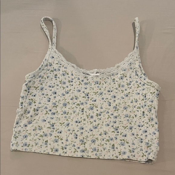 Brandy Melville Floral Lace-Trim Ribbed Tank – One Size - Picture 1 of 4